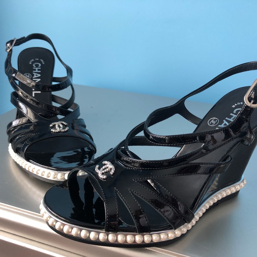 Chanel Pearl Wedge Heels